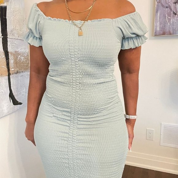 (NWT) Smocked Ruched Dress (Midi or Mini) - Sage - Picture 4 of 7